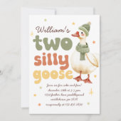 Two Silly Goose Christmas Green 2nd Birthday 招待状 (正面)
