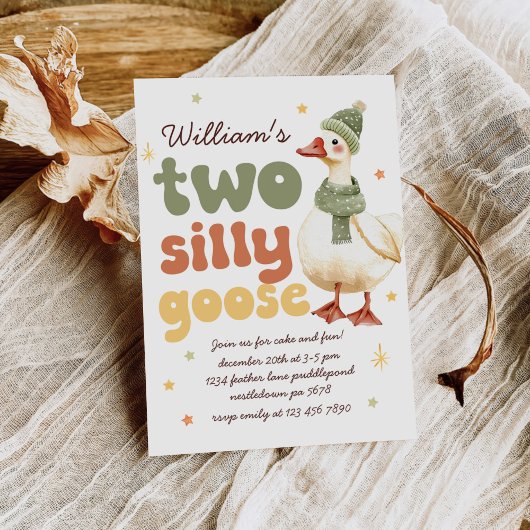 Two Silly Goose Christmas Green 2nd Birthday 招待状