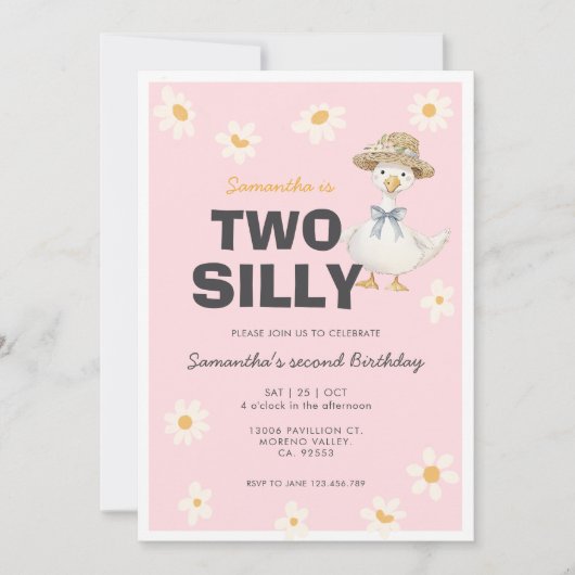 Two Silly Goose Daisy Birthday Party Invitation 招待状 (正面)