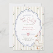 Two Silly Goose Floral 2nd Birthday 招待状 (正面)