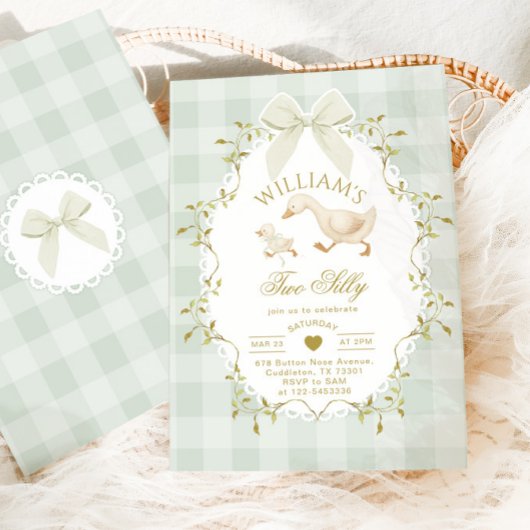 Two Silly Goose Gender Neutral Sage 2nd Birthday 招待状