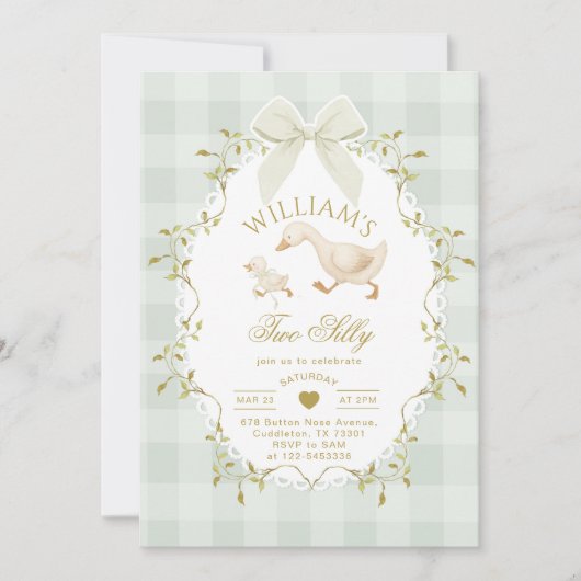 Two Silly Goose Gender Neutral Sage 2nd Birthday 招待状 (正面)