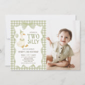 Two Silly Goose Gingham 2nd Birthday Invitation 招待状 (正面)