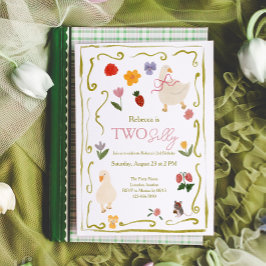 Two Silly Goose Gingham Cottagecore 2nd Birthday 招待状
