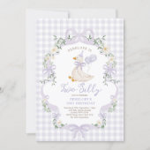 Two Silly Goose Lavender Bow Girl 2nd Birthday 招待状 (正面)