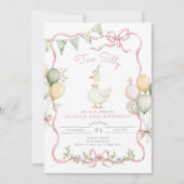 Two Silly Goose Pink Girl 2nd Birthday 招待状 (正面)