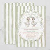 Two Silly Little Geese Baby Shower Twin Neutral 招待状 (正面/裏面)