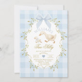 Two Silly Whimsical Blue Gingham Boy 2nd Birthday 招待状 (正面)