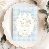 Two Silly Whimsical Blue Gingham Boy 2nd Birthday 招待状