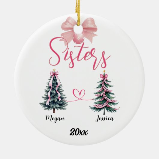 Two Sisters Christmas Tree With Custom Names セラミックオーナメント (裏面)