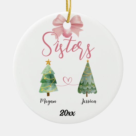 Two Sisters Christmas Tree With Custom Names セラミックオーナメント (正面)