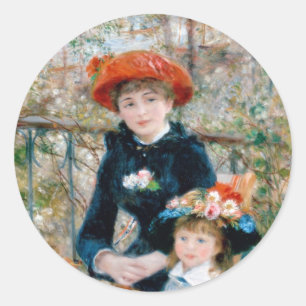 Two Sisters on Terrace byルノアール。ファインアートプリント。 ラウンドシール