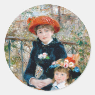 Two Sisters on Terrace byルノアール。ファインアートプリント。 ラウンドシール