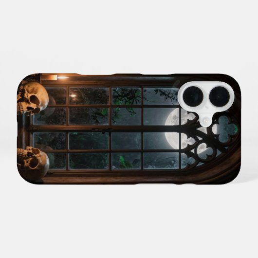 Two Skulls Gothic Window Moonlight Case iPhone 16ケース (裏面横)
