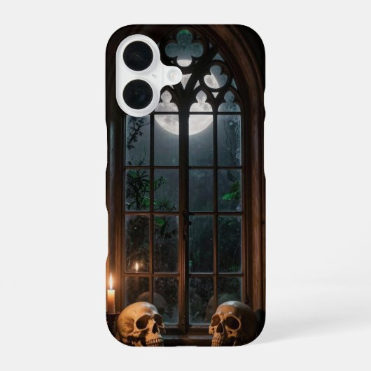 Two Skulls Gothic Window Moonlight Case iPhone 16ケース (裏面)
