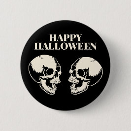 Two Skulls Laughing Happy Halloween 缶バッジ