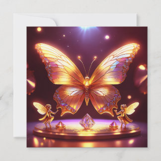 Two Small Fairies Surround A Golden Butterfly 招待状
