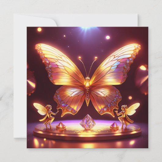 Two Small Fairies Surround A Golden Butterfly 招待状 (正面)