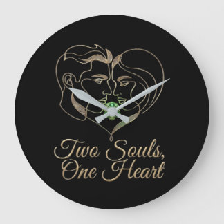 Two Souls, One Heart – Elegant Romantic Line Art ラージ壁時計