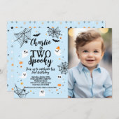 Two Spooky Blue Halloween Invite with Photo 招待状 (正面/裏面)