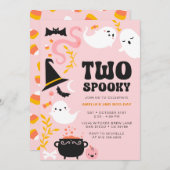 TWO SPOOKY Cute and Modern Pink Ghost Invitation 招待状 (正面/裏面)