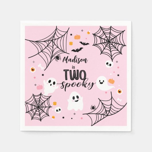 Two Spooky Cute Ghost Pink Halloween スタンダードカクテルナプキン (正面)