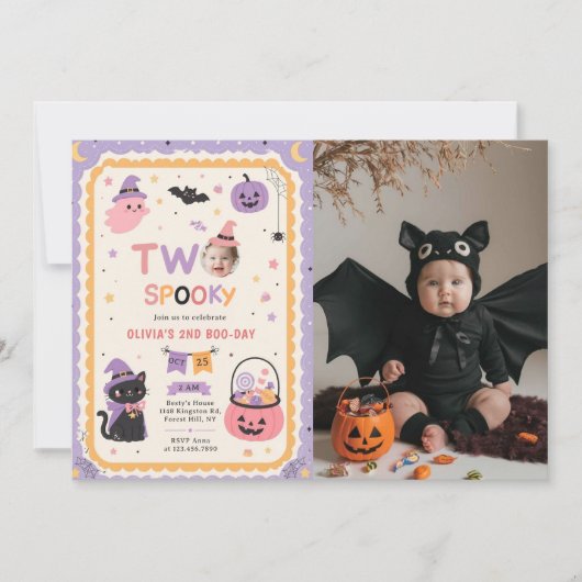 Two Spooky Cute Halloween Ghost 2nd Birthday Photo 招待状 (正面)