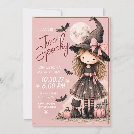 Two Spooky Girl 2歳の誕生日ハロウィン招待状 招待状 (正面)