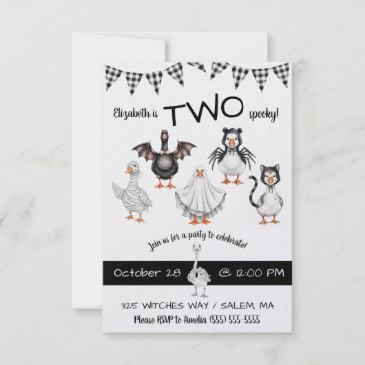TWO Spooky! Halloween Goose Second Birthday Party 招待状 (正面)