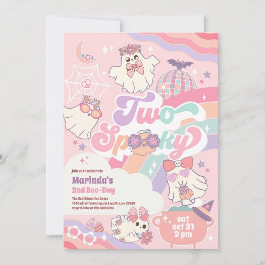 Two Spooky Halloween Groovy Daisy 2nd Birthday 招待状 (正面)