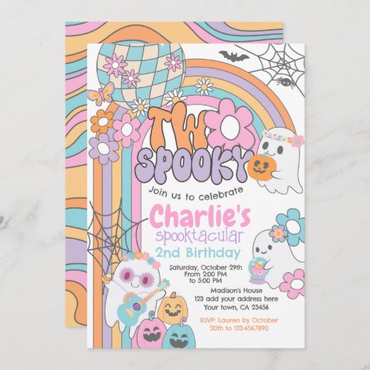 Two Spooky Hippie Halloween 2nd Birthday 招待状 (正面/裏面)