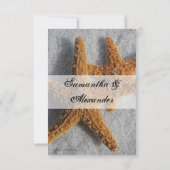 Two Starfish in Sand、ビーチ結婚式Sm RSVP返信 出欠カード (裏面)