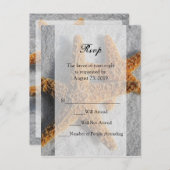 Two Starfish & Sand、ビーチ結婚式RSVP返信カード インビテーションポストカード (正面/裏面)