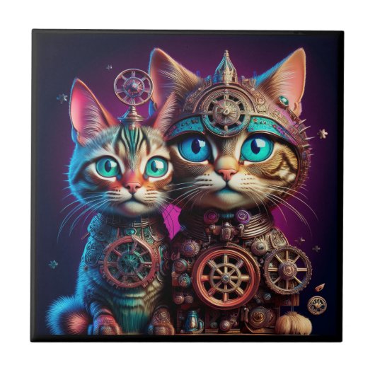 Two Steampunk Kittens Pose タイル (正面)