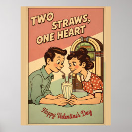 Two Straws One Heart Retro Soda Shop Milkshake Val ポスター