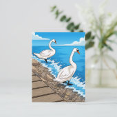 Two swans by a lake postcard ポストカード (スタンド正面)