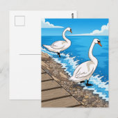 Two swans by a lake postcard ポストカード (正面/裏面)
