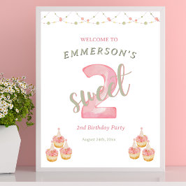 Two Sweet カップケーキ 2歳の誕生日ウェルカムサイン ポスター
