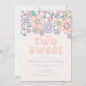Two Sweet レトロ フラワー 2歳の誕生日 記念 招待状 (正面)