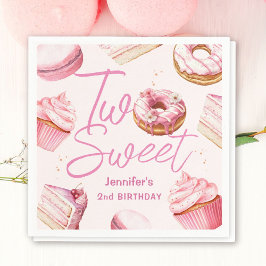 TWO Sweet 2歳の誕生日おめでとう 女の子 ピンクドーナツ ペーパー スタンダードカクテルナプキン