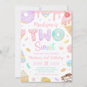 Two Sweet 2nd ドーナツテーマ バースデー招待状 招待状 (正面)