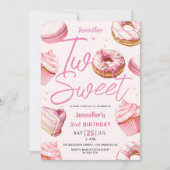 TWO SWEET 2nd Birthday Girls Pink Donut 招待状 (正面)