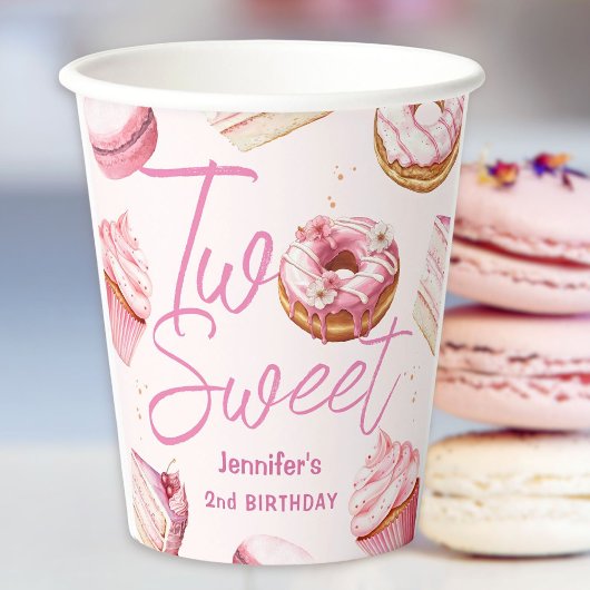 TWO Sweet 2nd Birthday Girls Pink Dout紙 紙コップ