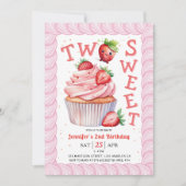 TWO SWEET 2nd Birthday Pink Girl Strawberry 招待状 (正面)