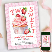 TWO SWEET 2nd Birthday Pink Girl Strawberry 招待状