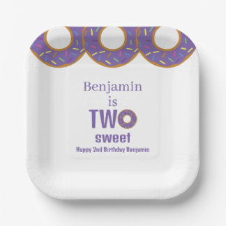 Two Sweet 2nd Birthday Purple Donut Party ペーパープレート