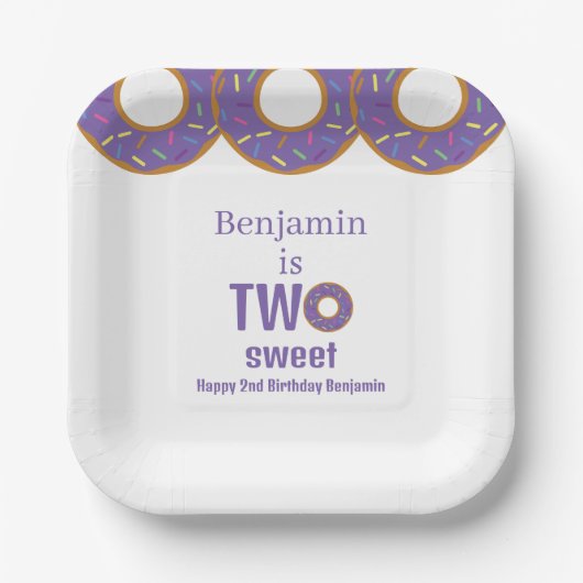 Two Sweet 2nd Birthday Purple Donut Party ペーパープレート (正面)