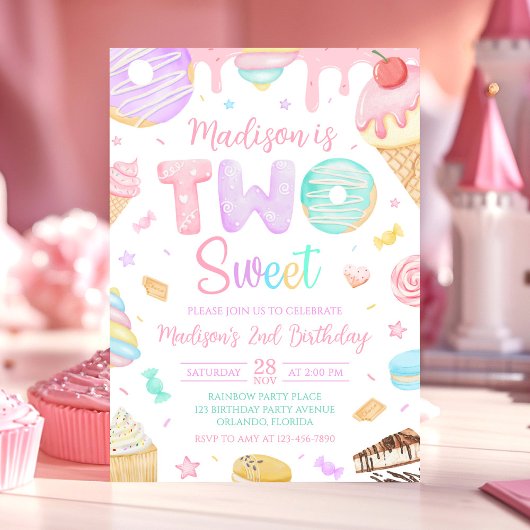 Two Sweet 2nd Donut Theme Birthday Invitation 招待状