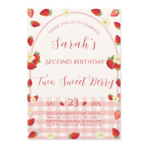 Two Sweet Berry ストロベリー 2歳の誕生日招待状