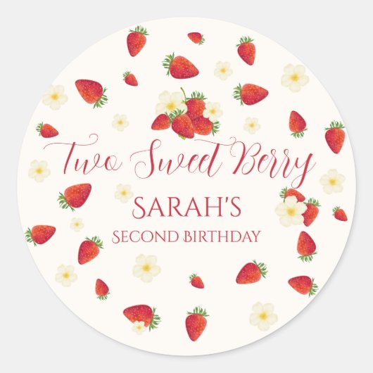 Two Sweet Berry Strawberry 2歳の誕生日 ラウンドシール (正面)